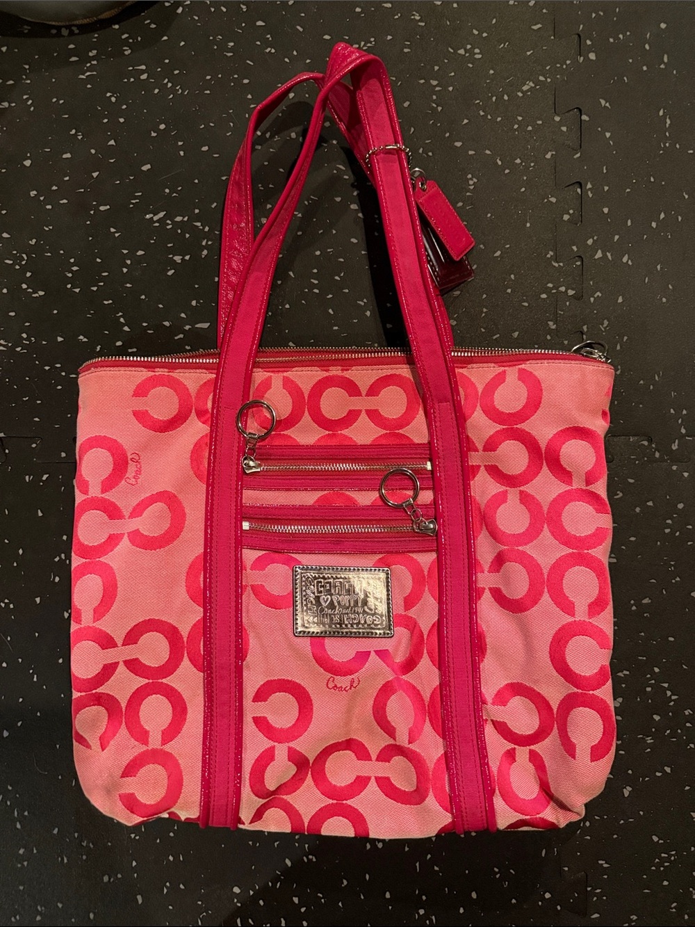 Coach Pink Canvas Signature Tote with Hot Pink Trim